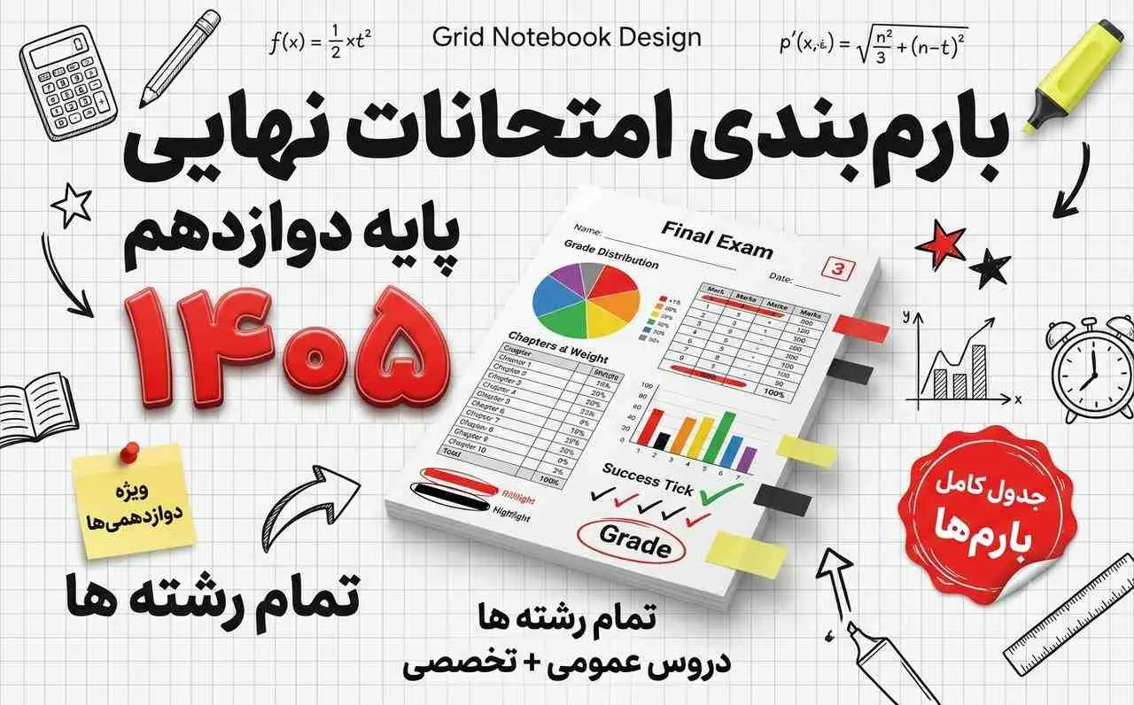 بارم بندي امتحانات نهايي پايه دوازدهم سال تحصيلي 1404-1405 | جدول کامل تمامي رشته ها