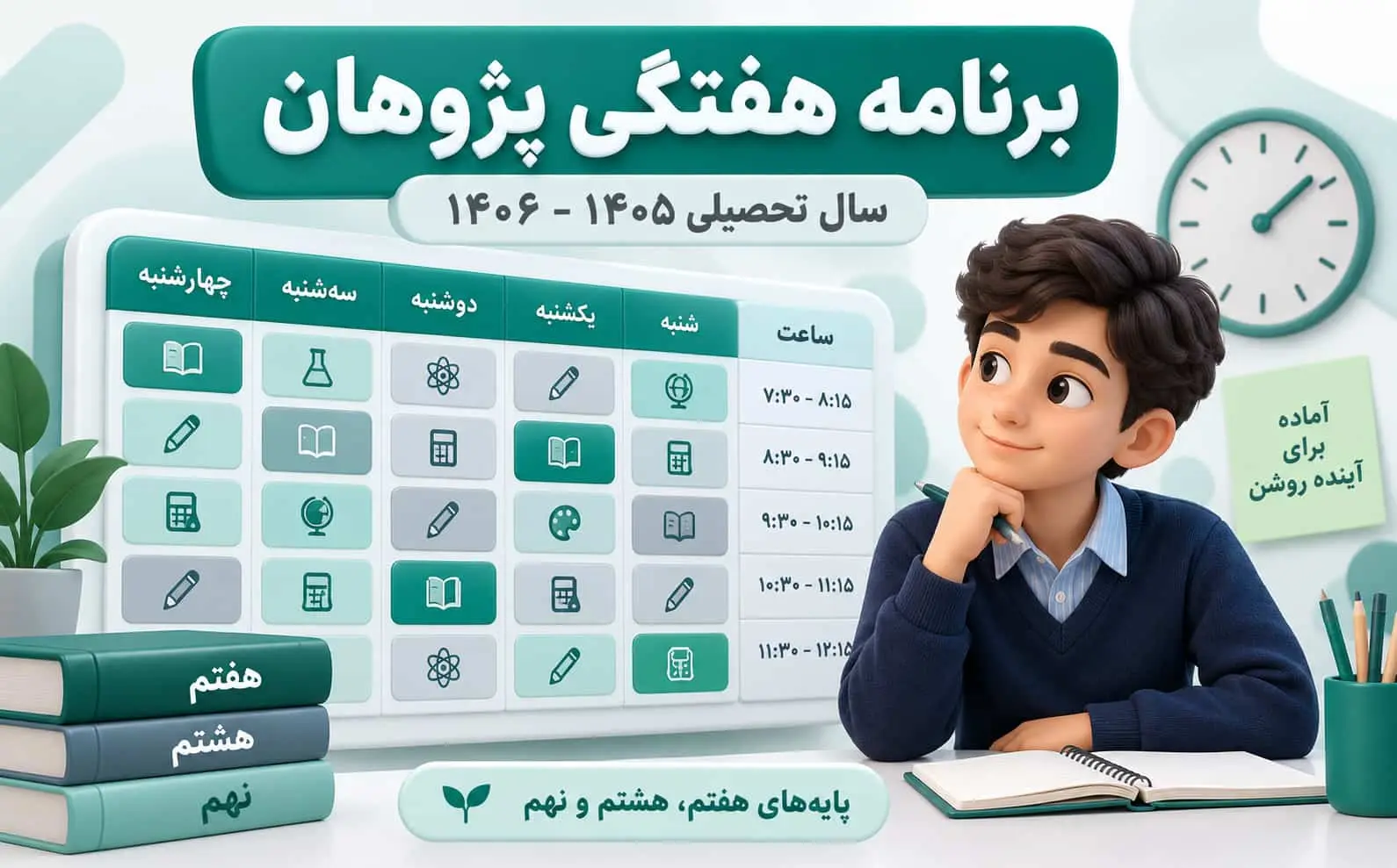برنامه هفتگی دبیرستان پژوهان 1405-1406 | پایه هفتم، هشتم و نهم