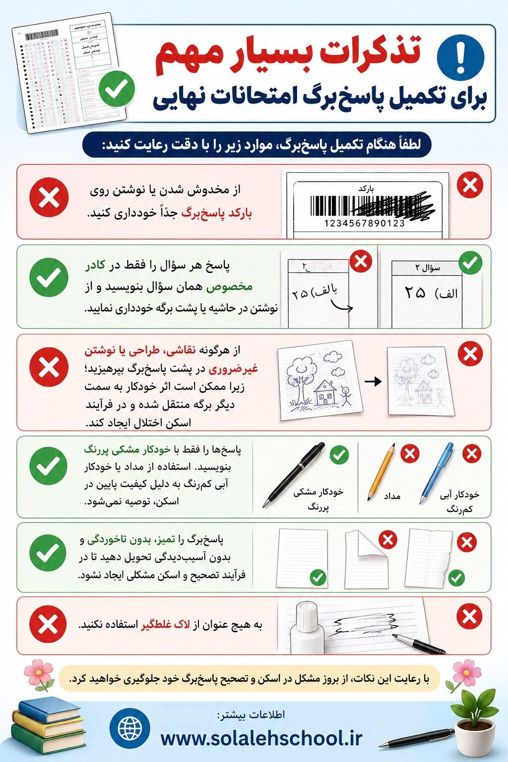 نکات تکمیل پاسخبرگ امتحان نهایی