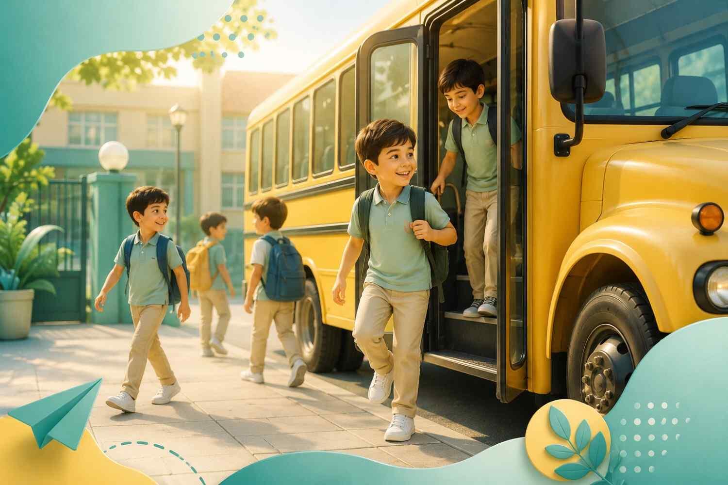 دانش آموزان در حال پیاده شدن از سرویس مدرسه